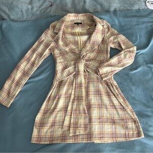 Entry Pastel Plaid Long Sleeve Dress